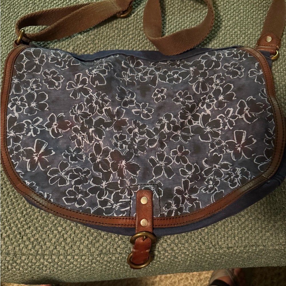 Lucky Brand Blue and Brown Floral Satchel